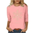 thumbnail image 1 of Plus Size Christmas Tops for Women Xmas Tree Stars Printed 3/4 Sleeve T Shirts Crew Neck Holiday Base Tees (XL, Pink), 1 of 6