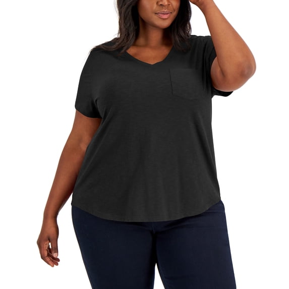 Plus Size Classic V-Neck T-Shirt Deep Black 0X