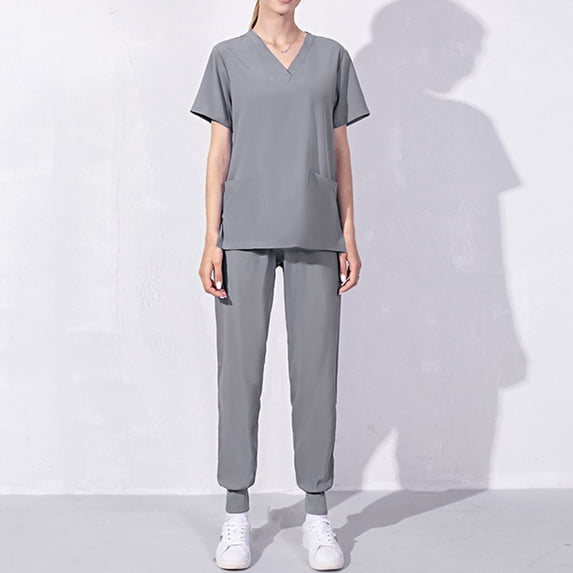 Plus Size Scrub Suit Set For Women Modern V-Neck & Tapered Leg Jogger Pants Nursing Uniforms Set