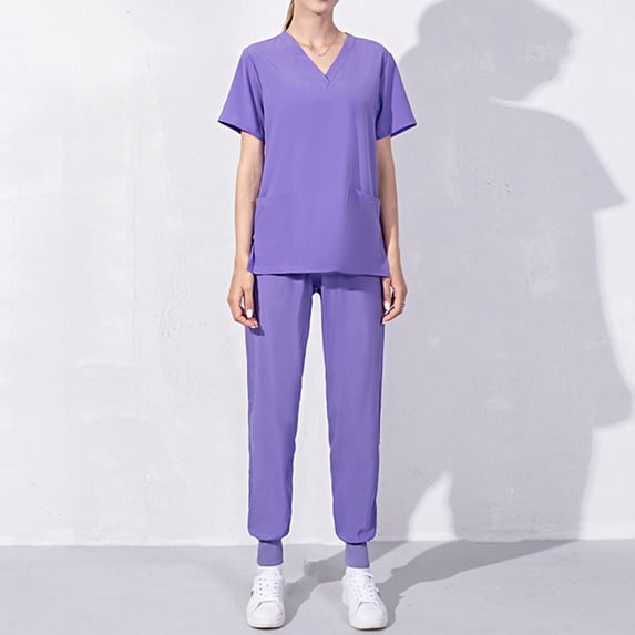 Plus Size Scrub Suit Set For Women Modern V-Neck & Tapered Leg Jogger Pants Nursing Uniforms Set