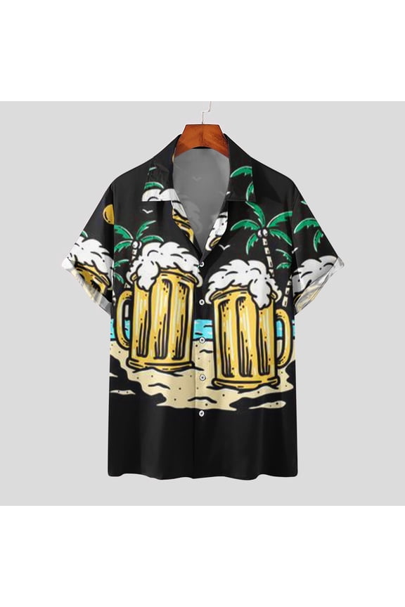 Plus Size Shirts for Men Short Sleeve V Neck Button Down Beer Cheers German Beer Drinking Printing Hawaiian Casual Shirts Beer Lover Loose Tee Tops