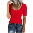 thumbnail image 1 of Plus Size Clearance Tops under $10 Round Neck Button Up Loose Short Sleeved Blouses Red XXL, 1 of 4