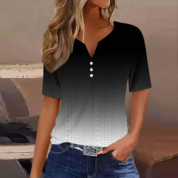 Plus Size Tops under $10 V-neck Solid Color T-shirt Blouses