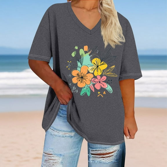 Plus Size Women Under $10 V-neck Short Sleeved Solid Summer Base Shirt Sports T-shirt