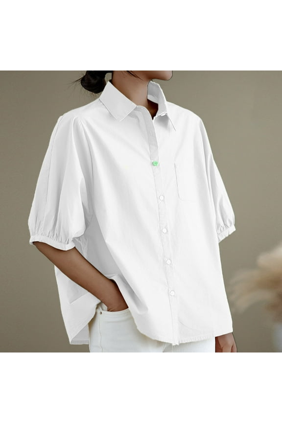 Plus Size Women's Tops Under $10 V-neck Cotton And Linen Casual Loose Short-sleeved Shirt