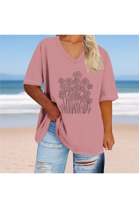 Plus Size Women's Tops Under $10 V-neck Short Sleeved Solid Summer Base Shirt Sports T-shirt