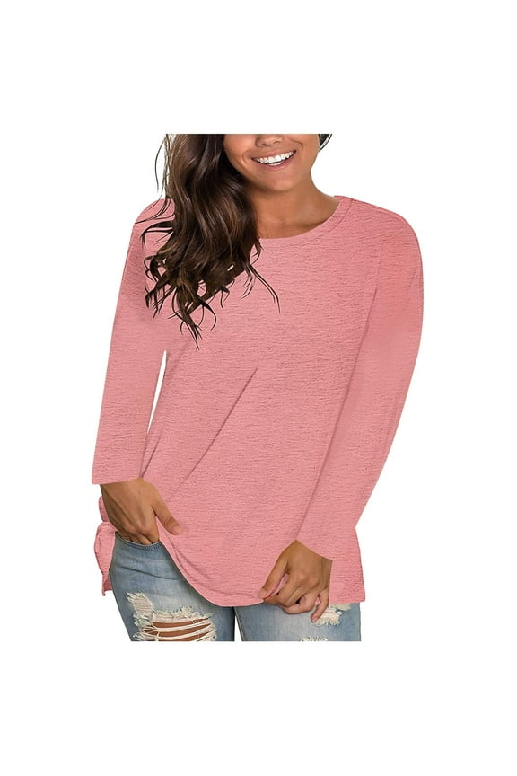 Plus Size Clothes for Women Sawvnm Women's Fashion Solid Loose Long Sleeve T-shirt Pullover Tops