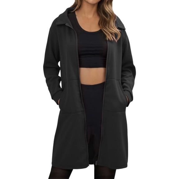 Plus Size Coat Plus Size Winter Long Coat Warm Thick Soft Pure Color Loose Fit Mid Long Blend Overcoat Black S