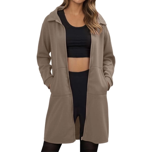 Plus Size Coat Plus Size Winter Long Coat Warm Thick Soft Pure Color Loose Fit Mid Long Blend Overcoat Khaki S