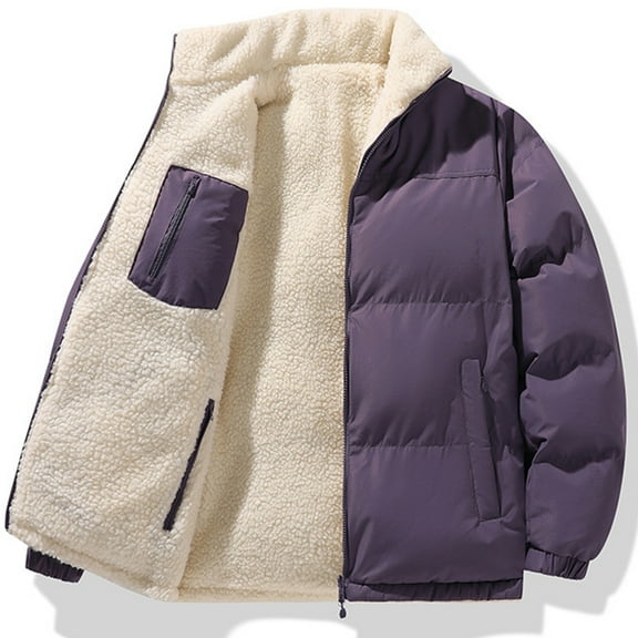 Plus Size Coat Reversible Lined Winter Jacket for Men Women Warm Outdoor Casual Fashion Coat withPockets,Light Purple,M