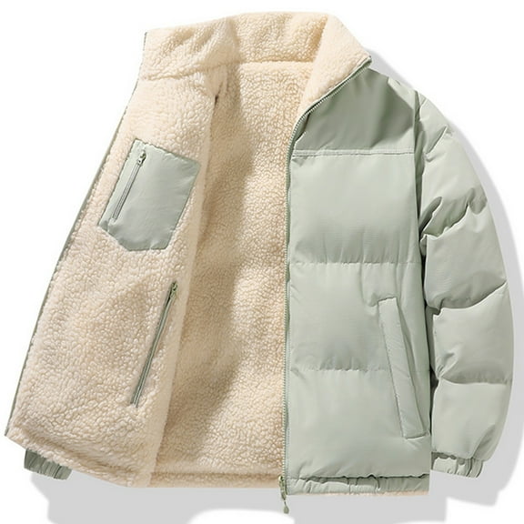 Plus Size Coat Reversible Lined Winter Jacket for Men Women Warm Outdoor Casual Fashion Coat withPockets,Mint Green,M