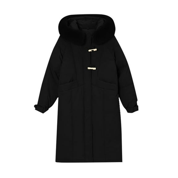 Plus Size Coat Women Horn Buckle Medium Long Over Knee Padded Jacket Thick Warm Winter Outerwear Casual Fashion Coat