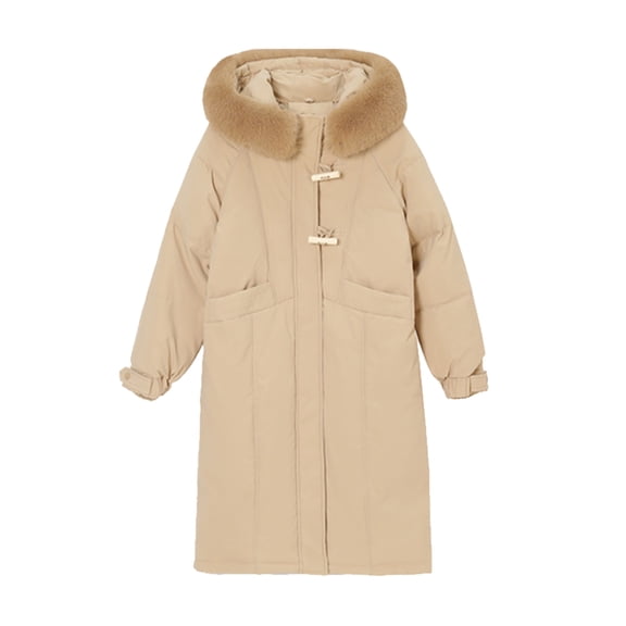 Plus Size Coat Women Horn Buckle Medium Long Over Knee Padded Jacket Thick Warm Winter Outerwear Casual Fashion Coat