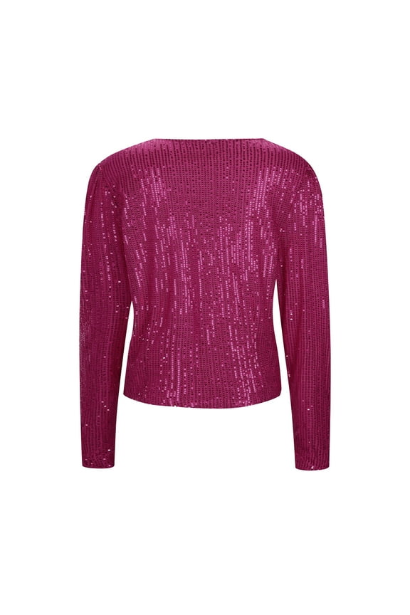 Plus Size Coat Women Round Neck Long Sleeve Solid Color Cardigan Casual Versatile Sequin Jacket Stylish Comfortable Outerwear