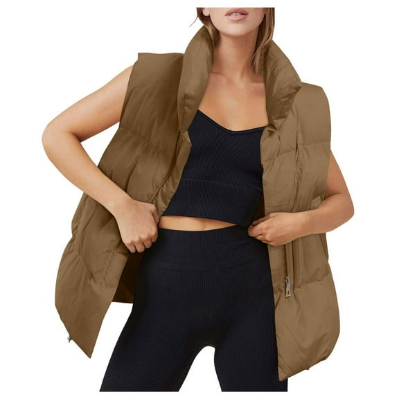 Plus Size Coat Women's Autumn Winter Solid Color Vest Stand Up Collar Loose Sleeveless Jacket Outerwear Casual Warm Fashion