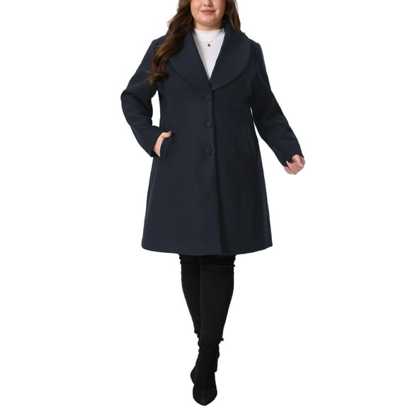 Plus Size Coat for Women Notched Shawl Collar Outerwear Single Breasted Coat 1X Navy Blue