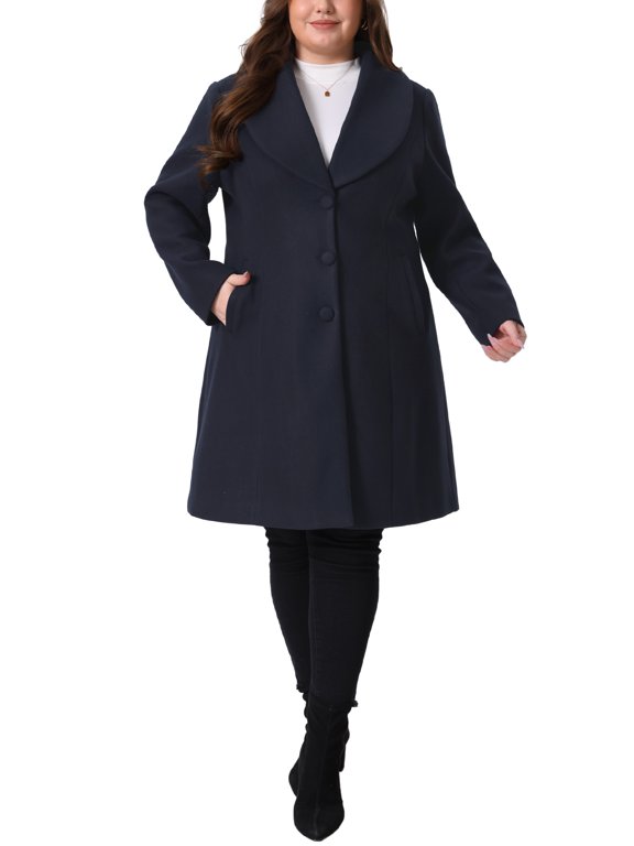 Plus Size Coat for Women Notched Shawl Collar Outerwear Single Breasted Coat 2X Navy Blue