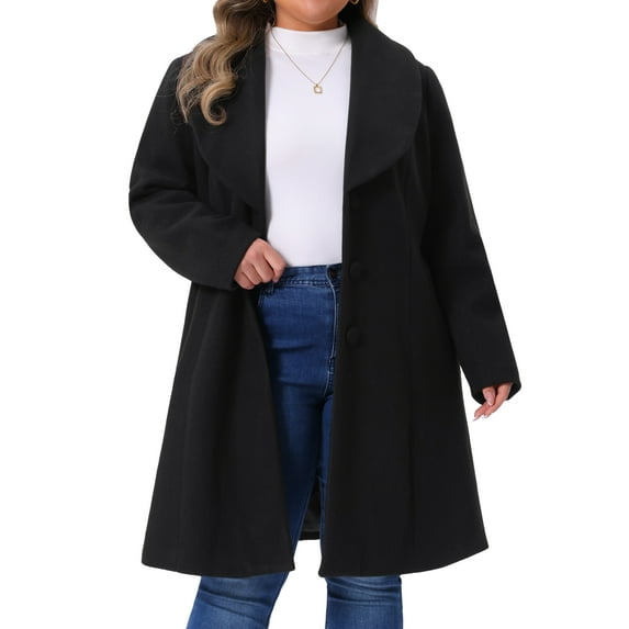 Plus Size Coat for Women Notched Shawl Collar Outerwear Single Breasted Coat 3X Black