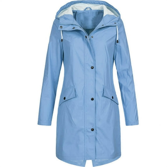 Plus Size Coat for Women Waterproof Rain Jackets Full Zip Up Hooded Windbreaker Casual Long Trench Coats with Pockets