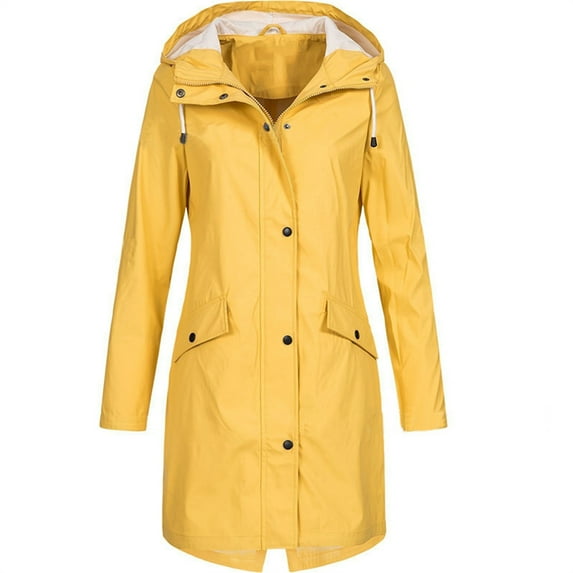 Plus Size Coat for Women Waterproof Rain Jackets Full Zip Up Hooded Windbreaker Casual Long Trench Coats with Pockets
