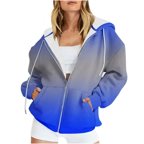 Plus Size Coats for Women Long Sleeve Pockets Hoodied Printed Sweatshirt