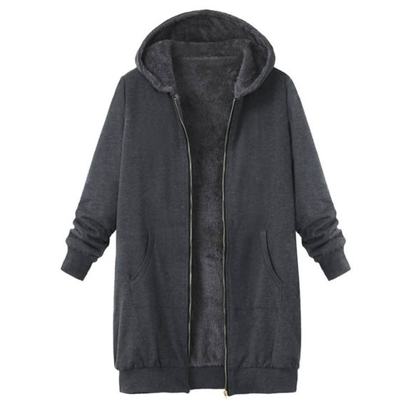 Plus Size Coats for Women Vintage Fleece Hooded Zipper Coat Long Sleeve Coat Tops