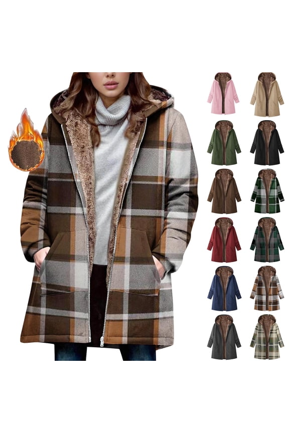 Plus Size Coats for Women Winter Warm Loose Plush Zipper Hooded Coat Solid Drawstring Sweaters Shacket Jacket for Fall, Winter