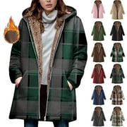 SOVLVND Plus Size Coats for Women Winter Warm Loose Plush Zipper Hooded Coat Solid Drawstring Sweaters Shacket Jacket for Fall, Winter