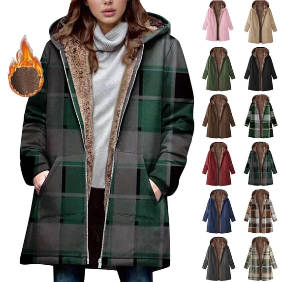 Plus Size Coats for Women Winter Warm Loose Plush Zipper Hooded Coat Solid Drawstring Sweaters Shacket Jacket for Fall, Winter