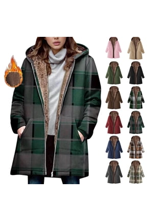 Plus Size Coats for Women Winter Warm Loose Plush Zipper Hooded Coat Solid Drawstring Sweaters Shacket Jacket for Fall, Winter