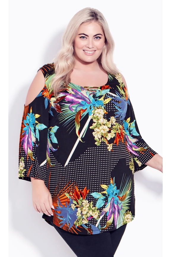 Plus Size Cold Shoulder 3 Bar Border Top Winter Paradise 14W