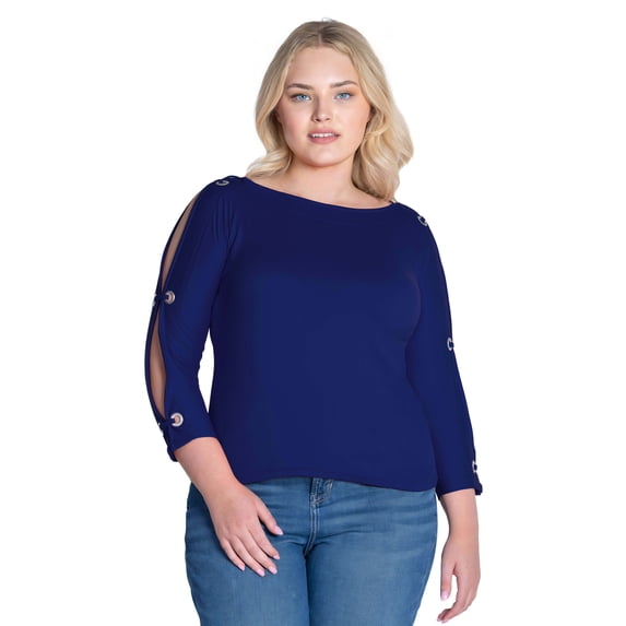 Plus Size Cold Shoulder Grommet Detail Top