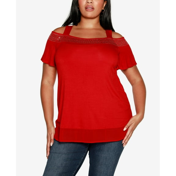 Plus Size Cold-Shoulder Top Belldini Red 3X