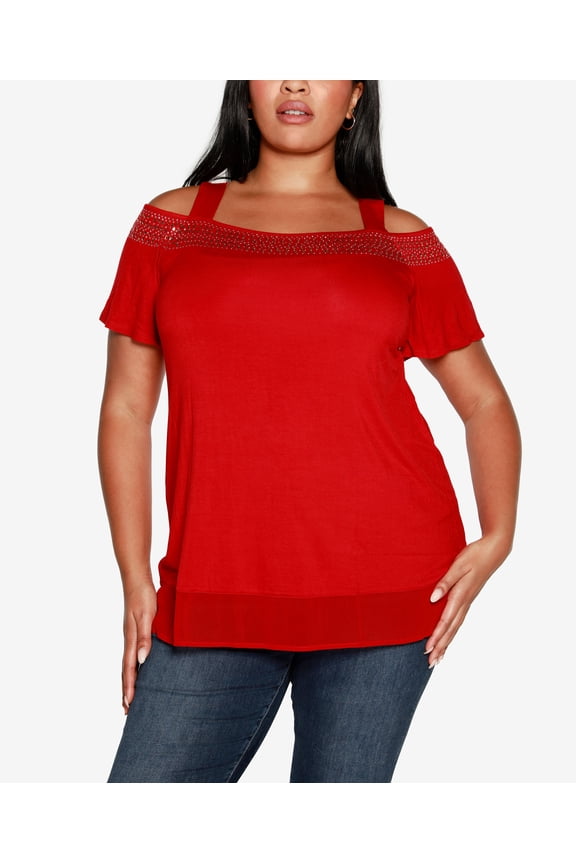 Plus Size Cold-Shoulder Top Belldini Red 3X