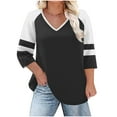 thumbnail image 1 of Plus Size Color Block Top for Women Casual V-Neck 3/4 Sleeve Casual Cozy Tee Loose Fit Lightweight Summer Shirts, 1 of 5