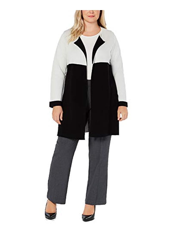 Plus Size Colorblocked Open-Front Cardigan Cloud/Deep Black 1X