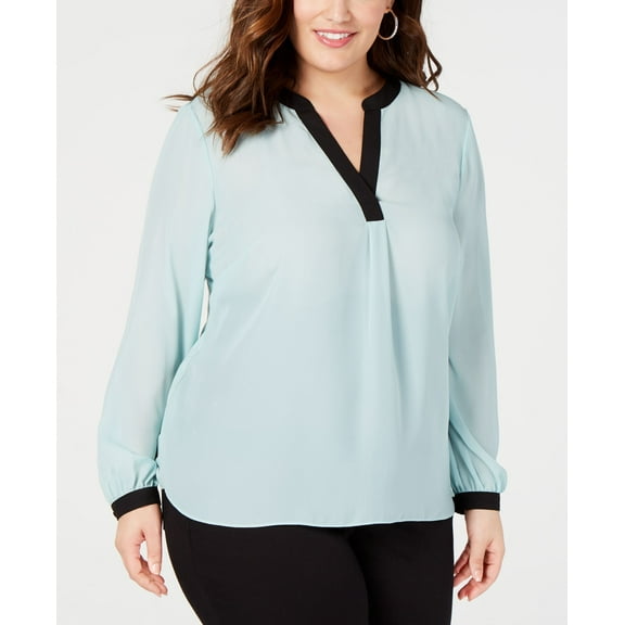 Plus Size Colorblocked Top Green Mist 4X