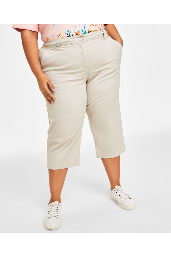 Plus Size Comfort-Waist Capri Pants Stone Wall 24W