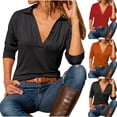 thumbnail image 1 of Plus Size Comfortable Ladies Blouses Casual Solid Color V-neck Long Sleeved Gym Workout Clothes Black S, 1 of 7