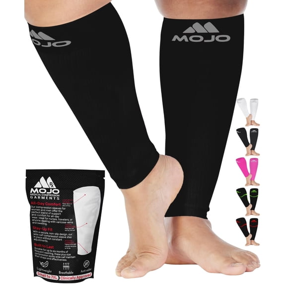 Plus Size Compression Calf Sleeve for Men & Women 20-30mmHg - Black, 2X-Large