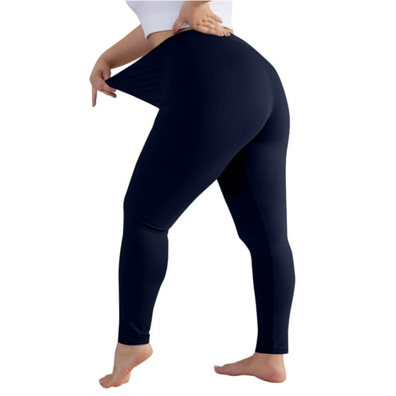 Womens Plus Size Leggings Butt Lifting Tummy Control Soft High Waisted Leggings 7/8 Length Compression Loungewear Yoga Pants Navy 3XL