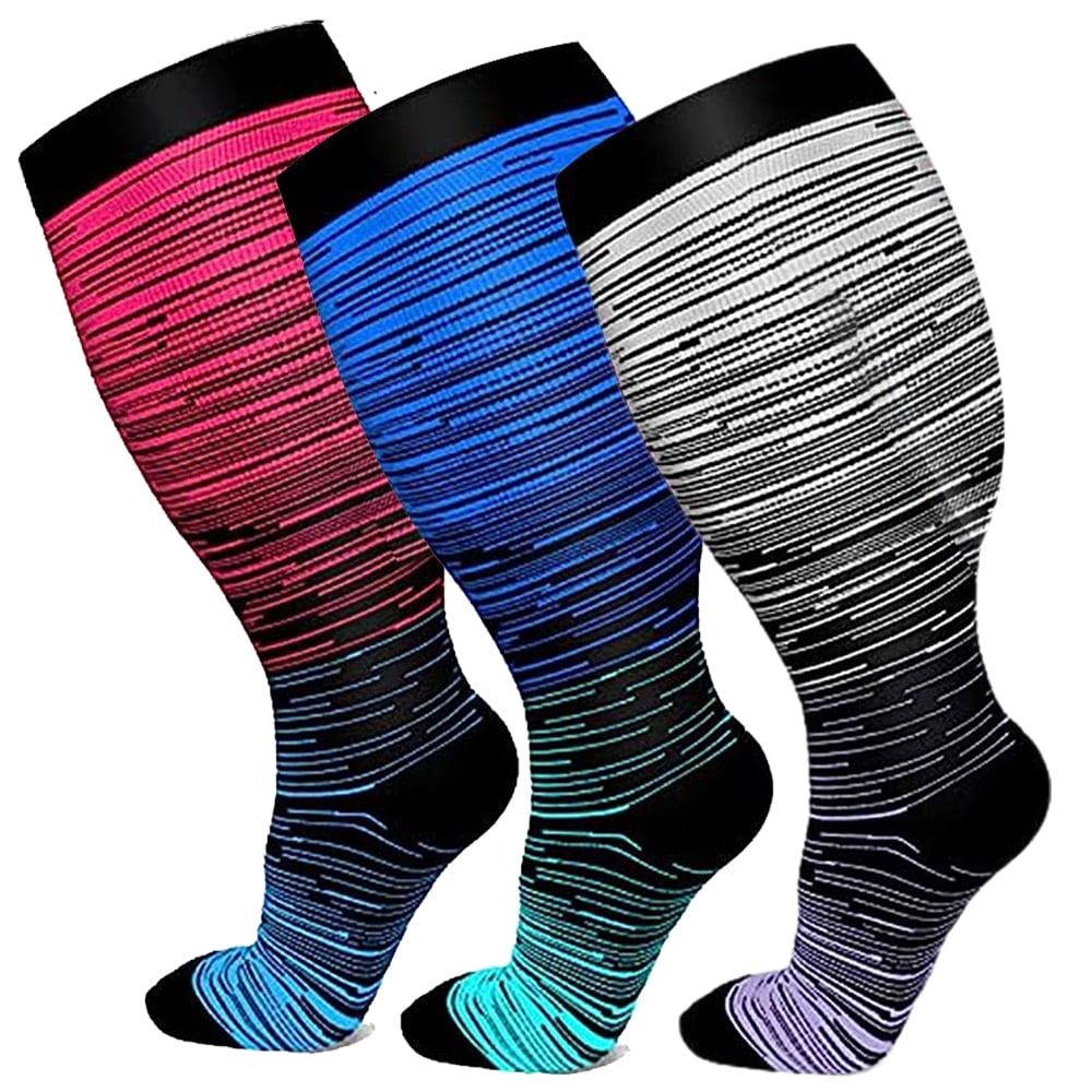 Plus Size Compression Socks 3 Pairs for Women Men Wide Calf Extra Large