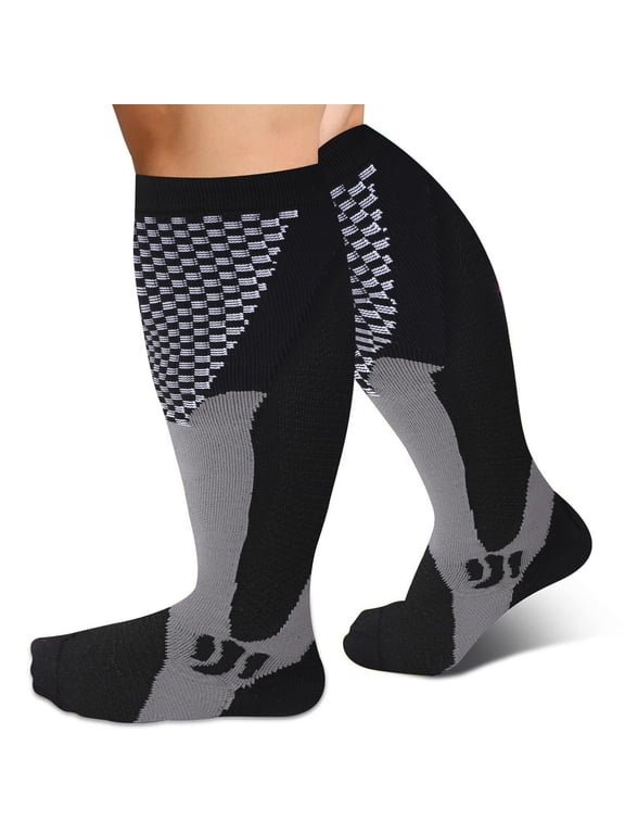 Plus Size Compression Socks For Women & Men, Wide Calf Knee High Support Stockings High Elasticity Sports and Fitness Pressure Socks 15-25mmgh