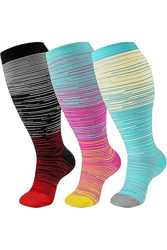 3 Pairs Compression Socks for Women Men, 20-30mmhg Knee High Socks for Nurses Running Travel, XXL
