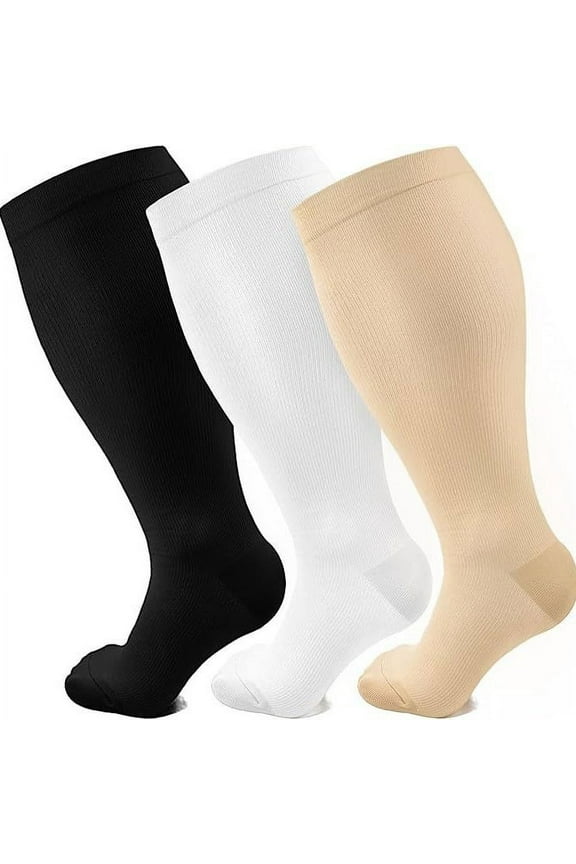 Plus Size Compression Socks Wide Calf for Women & Men 20-30 mmhg-Extra Wide Calf Knee High Support Socks for Nurse