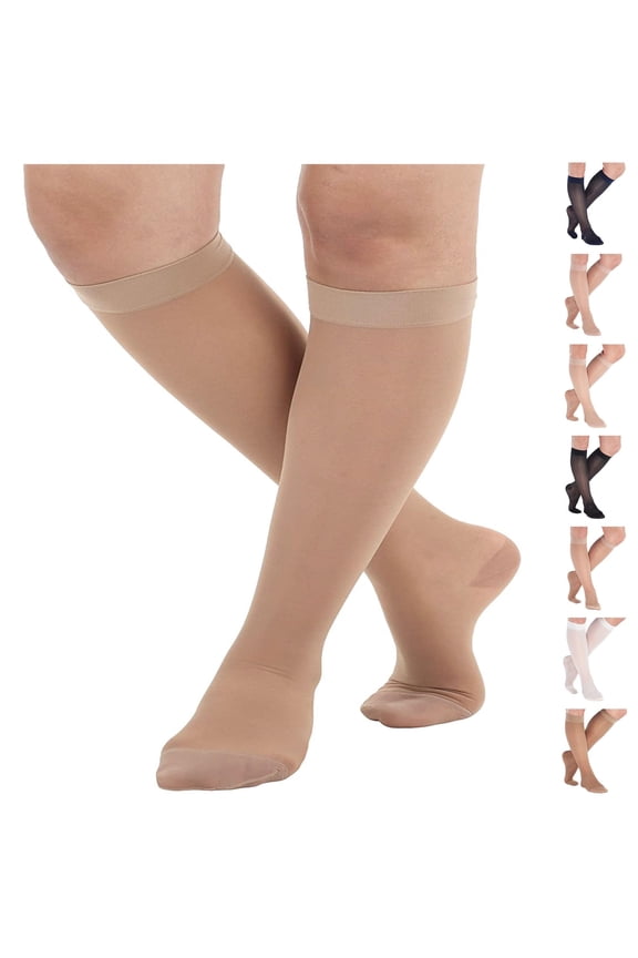 Plus Size Compression Socks for Women Circulation 15-20mmHg - Beige, 2XL