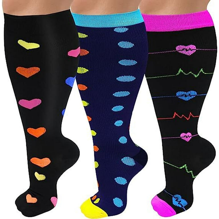 3 Packs Plus Size Compression Socks Wide Calf For Women & Men 20-30 mmhg -  Large Size Knee High Support Stockings For Medical : : Health 