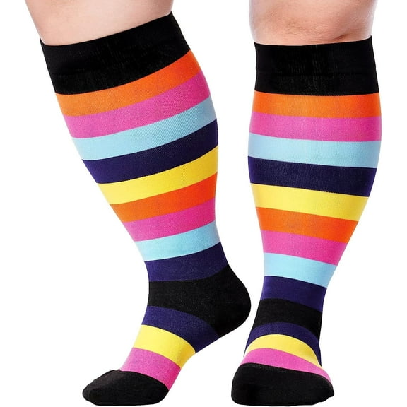 Plus Size Compression Socks for Women & Men, 20-30 mmhg Wide Calf Knee High Stockings for Circulation Support Recovery