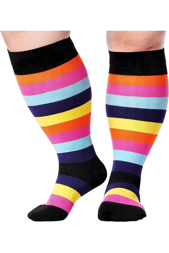 Plus Size Compression Socks for Women & Men, 20-30 mmhg Wide Calf Knee High Stockings for Circulation Support Recovery