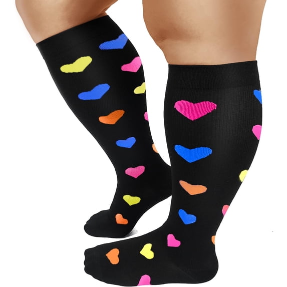 Plus Size Compression Socks for Women & Men, 20-30 mmhg Wide Calf Knee High Stockings for Circulation Support Recovery